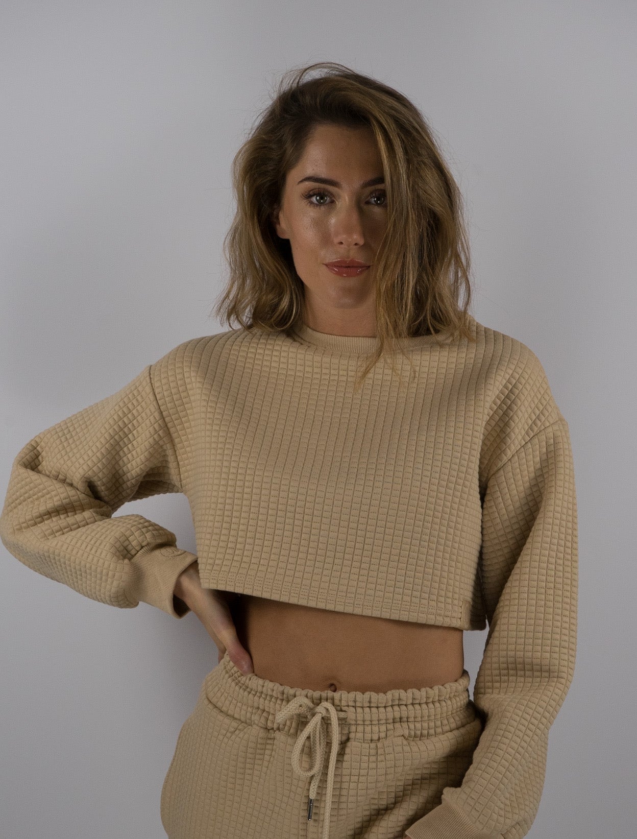 cropped jumper, sustainably made, beige colour, women's jumper