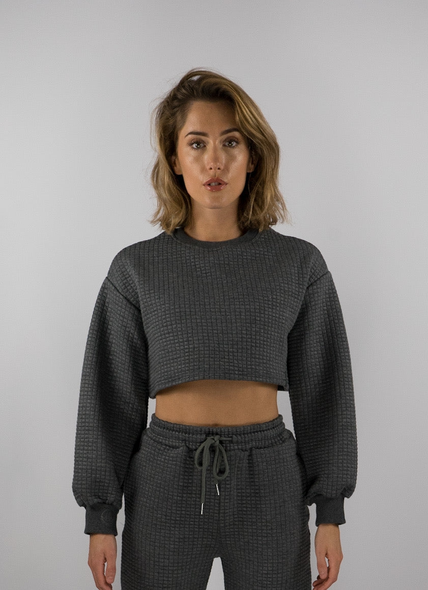 grey sweater, cropped jumper, crop top, woman jumper, sustainably made