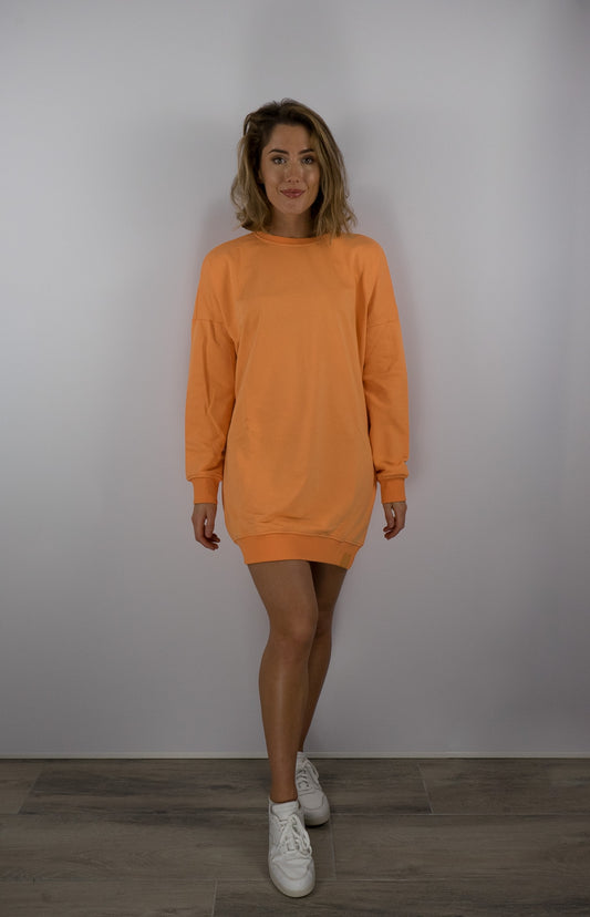 bright orange dress, loose, coral colour, sustainably made