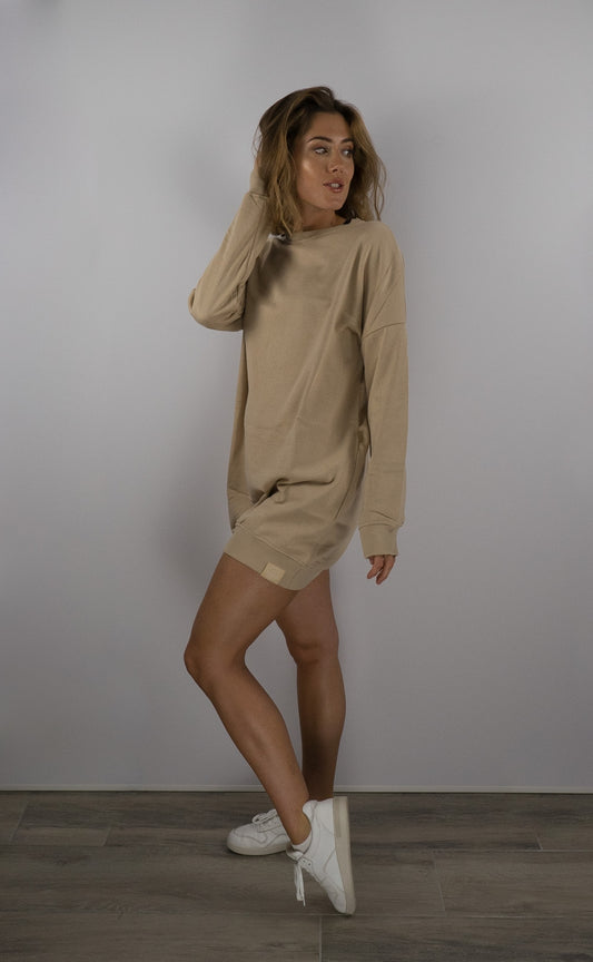 comfortable dress, loose sweater dress, beige colour, sustainably made