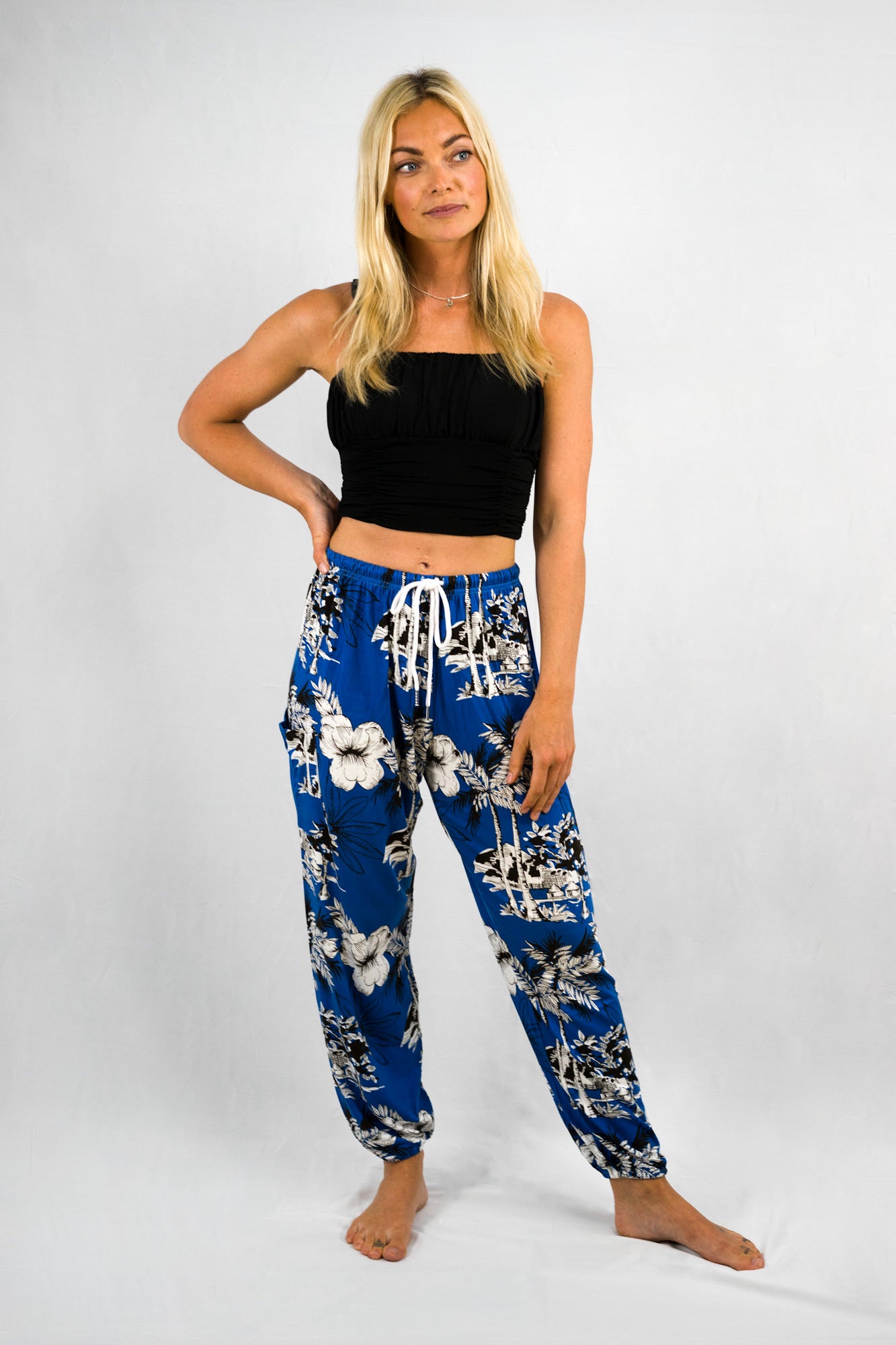 blue boho pants, unisex pants, yoga pants, bright trousers, loose trousers