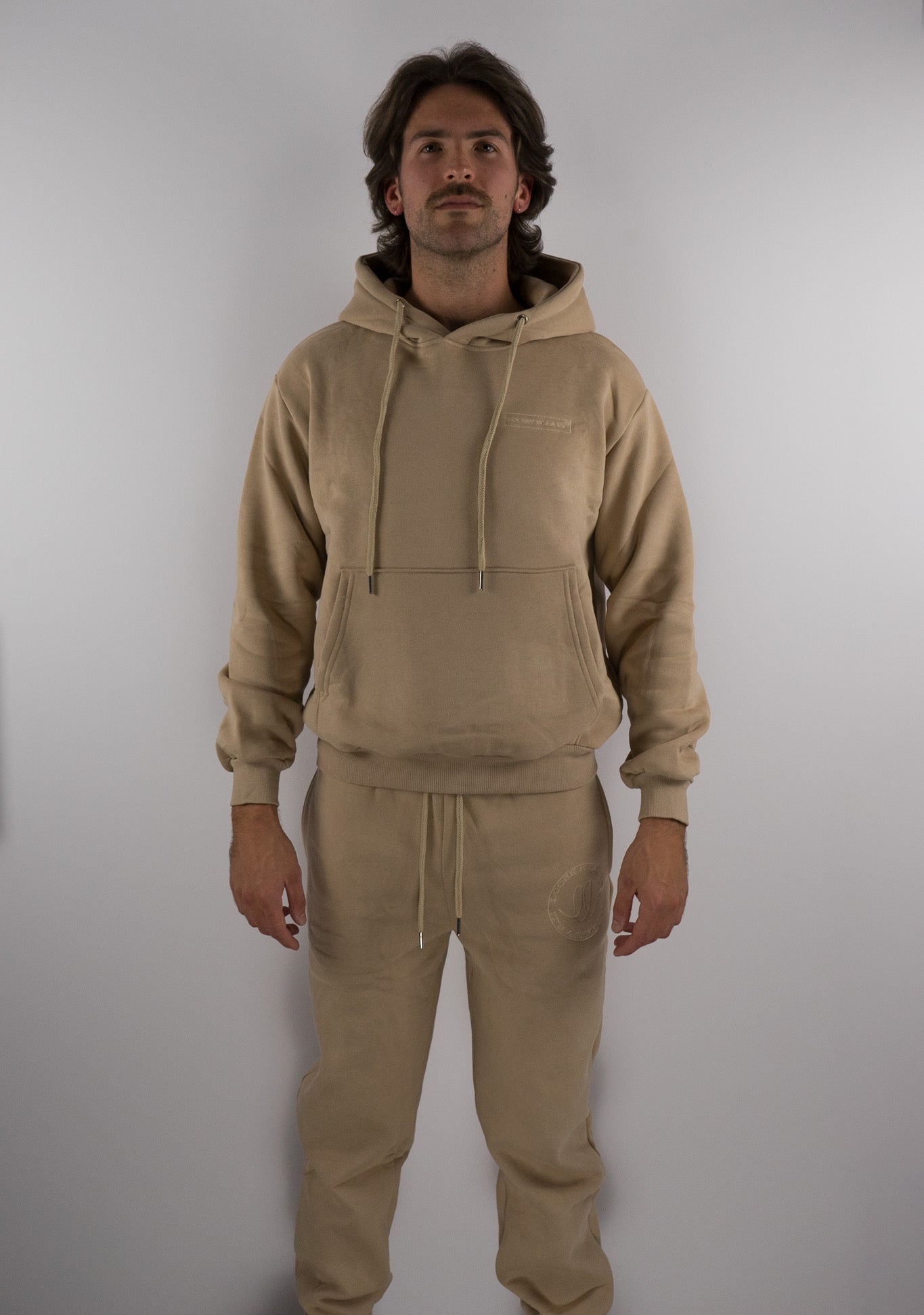 beige unisex hoodie, sustainably made, logo design,