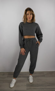 grey tracksuit bottoms, joggers, sustainable, woman loungewear