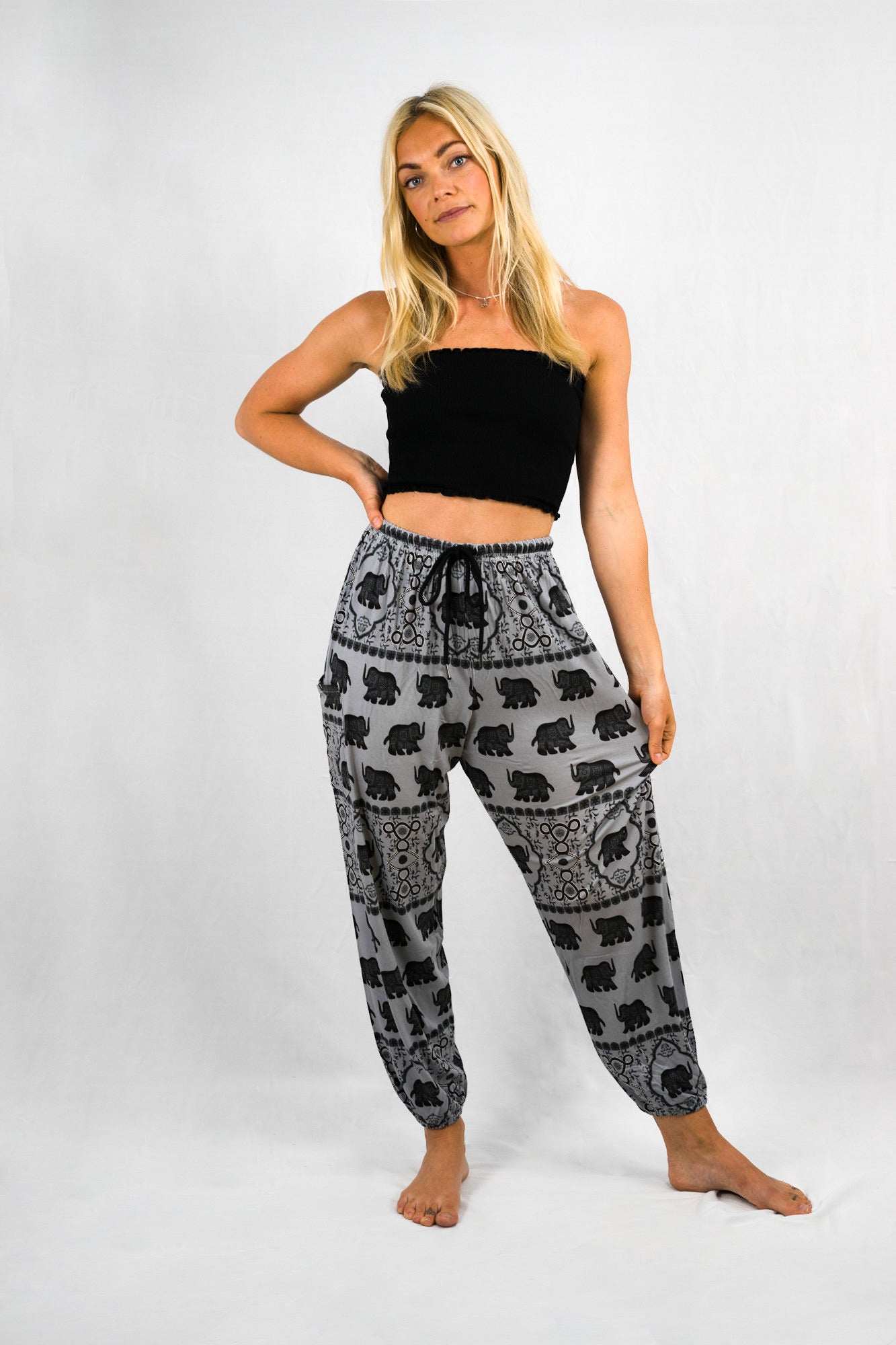 Elephant print Drawstring trousers long from Thailand popular pants Good  pants G | eBay