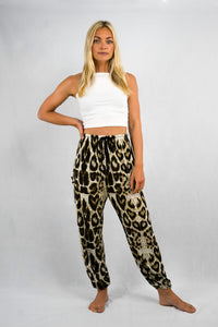 leopard print boho trousers. Loose and unisex pants, yoga pants, comfortable