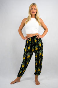 pineapple print trousers, loose boho pants, unisex, sustainable